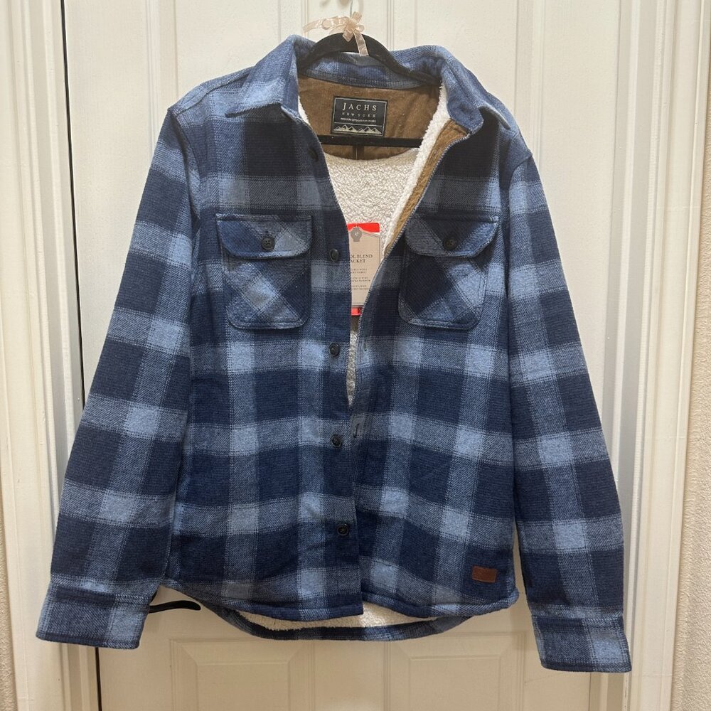 Jachs New York Men's Wool Blend Jacket Size M Blue Plaid Sherpa Lined Ragged NEW